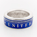 Powder Coated Navy Silver Coin Ring // Blue (Size 8)