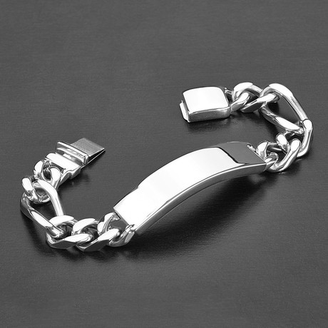 Engravable Heavy ID Figaro Chain Bracelet // Silver // 14mm