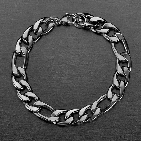 Polished Stainless Steel Figaro Chain Bracelet // Black