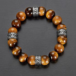 Stainless Steel + Natural Stone Beaded Bracelet // Brown + Silver