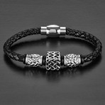 West Coast Jewelry // Lattice Square Beaded + Braided Leather Bracelet // Black + Silver