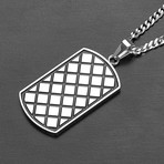 Diamond Pattern Textured Dog Tag Pendant Necklace // Silver // 24"