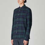 Cedar Brushed Flannel Check Shirt // Blue + Green (XL)