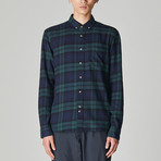 Cedar Brushed Flannel Check Shirt // Blue + Green (S)