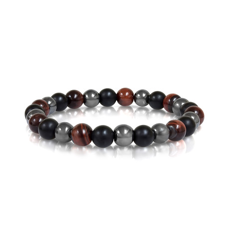 Beaded Bracelet // Red Tiger Eye + Black Hematite + Onyx (7.7"L)