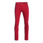 Striated Skinny-Stretch Cotton Pants // Red (30WX30L)