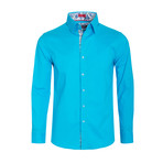 Solid Cotton-Stretch Long Sleeve Shirt // Turquoise (S)