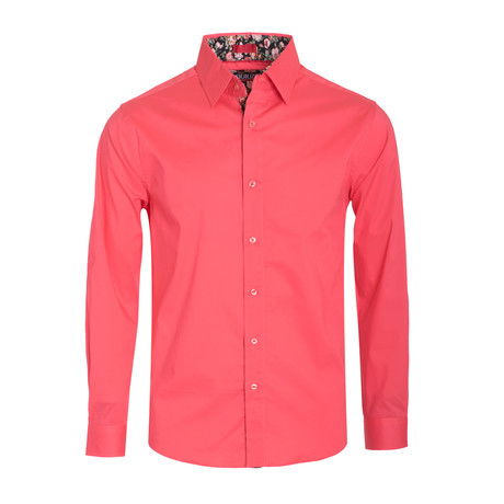 Solid Cotton-Stretch Long Sleeve Shirt // Coral (S)
