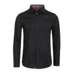 Solid Cotton-Stretch Long Sleeve Shirt // Black (L)