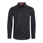 Polka Dot Cotton-Stretch L/S Shirt // Black (M)