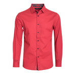 Polka Dot Cotton-Stretch Long Sleeve Shirt // Red (M)