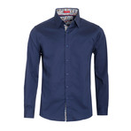 Solid Cotton-Stretch Long Sleeve Shirt // Navy (S)