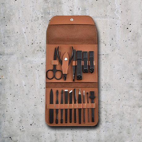 16-in-1 Leather Manicure Set // Brown