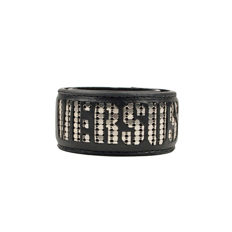 Versace Versus // Leather Silver Bracelet // Black + Silver Tone