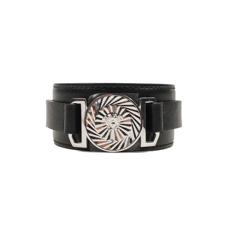 Gianni Versace // Leather + Metal Bracelet // Black + Silver Tone