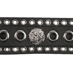 Versace Versus //  Leather Silver Bracelet // Black + Silver Tone