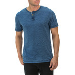 Button Collar T-Shirt // Blue (L)