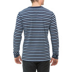 Striped Long Sleeve Henley // Blue (M)