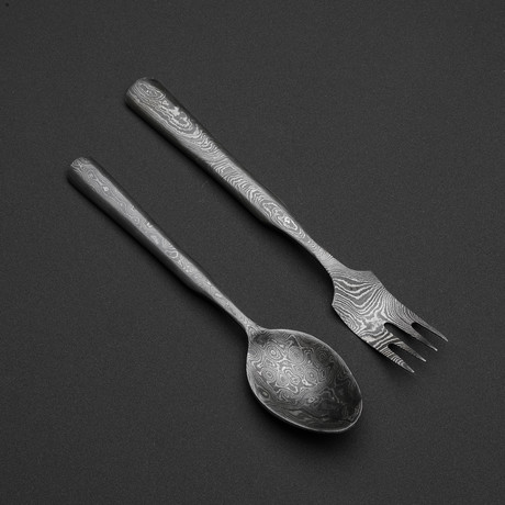 Damascus Spoon + Fork