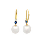 Aquarian Pearls 18k Yellow Gold White Pearl + Diamond Drop Earrings // Pre-Owned