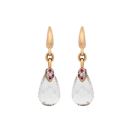Pomellato Pin Up 18k Rose Gold Diamond + Clear Quartz Drop Earrings // Pre-Owned