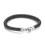 Designer Clasp Stainless Steel + Leather Bracelet // Black (7.7"L)