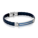 ID Plate Stainless Steel + Leather Bracelet // Blue