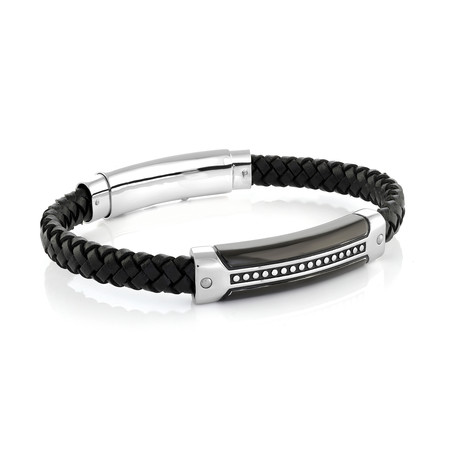 Adjustable Stainless Steel + Leather Bracelet V1 // Black