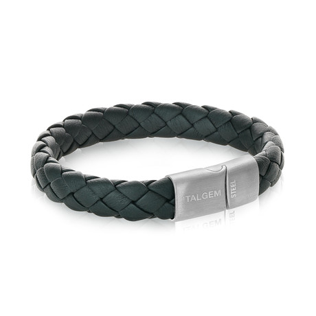 Stainless Steel + Leather Bracelet // Gunmetal + Black (7.7"L)