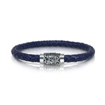 Engraved Clasp Design Stainless Steel + Leather Bracelet // Blue