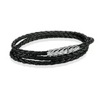 Stainless Steel + Leather Wrap Bracelet // Black