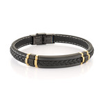 Stainless Steel + Leather Bracelet // 10mm // Black + Gold Plating