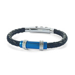 Stainless Steel + Leather Bracelet // Blue