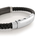 Adjustable Stainless Steel + Leather Bracelet V1 // Black