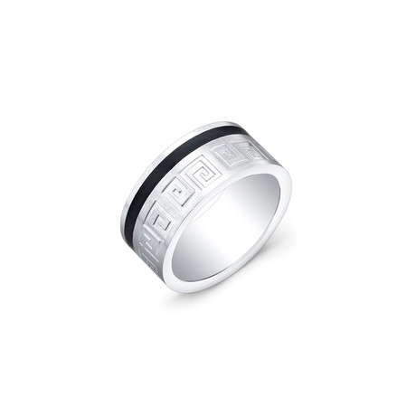 Stainless Steel Black IP Greek Key Ring (5)