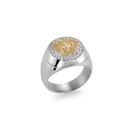 Greek Key Lion Head Ring // Silver + Gold (5)