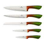 5 piece Knife Set + Stainless Steel Block // Gold & Green Limited Edition