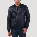 Drake Leather Jacket // Navy Blue (L)
