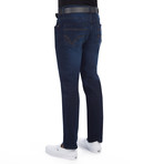 Men's Belted Dark Wash Jeans // Dark Blue (34WX32L)