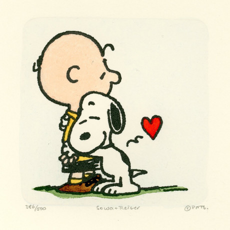 Charlie Brown + Snoopy // Hugs // Hand Painted Sowa & Reiser Etching (Unframed)