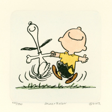 Charlie Brown + Snoopy // Happy // Hand Painted Sowa & Reiser Etching (Unframed)