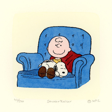 Charlie Brown + Snoopy // Couch // Hand Painted Sowa & Reiser Etching (Unframed)