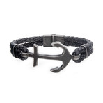 Braided Leather Anchor Bracelet // Black