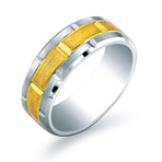 Inlay Brushed Grid Design Comfort Fit Ring (6.5)