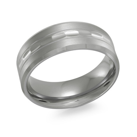 Brushed + Polished Grooved Inlay Design Comfort Fit Ring (5)
