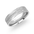 Brushed + Polished Diamond Cut Center Design Comfort Fit Ring (5.5)