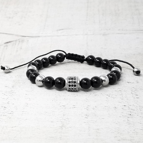 Natural Stone + Accented Stainless Steel Beaded Adjustable Bracelet ...