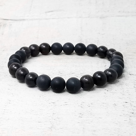 Wood Beaded Stretch Bracelet // 8mm (Onyx + Red Sandalwood + Willow Wood)