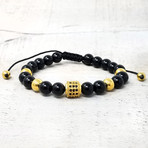 Natural Stone + Accented Stainless Steel Beaded Adjustable Bracelet // 8mm (Gold-tone)