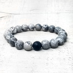 Matte Onyx + Natural Stone Beaded Stretch Bracelet // 10mm (Matte Onyx + Gray Jasper)